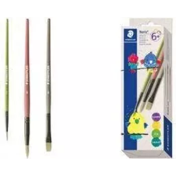 STAEDTLER Noris syntetická sada štetcov, 3 diely, rôzne farby, rukoväte z recyklovaného plastu, kovové objímky (989R-S BK3)