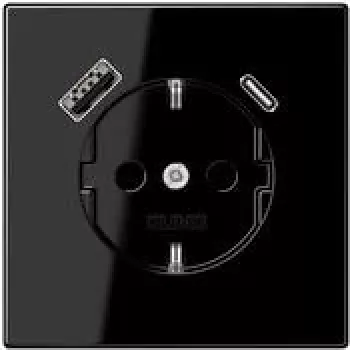 JUNG LS 1520-15 CA SW SCHUKO zásuvka 16 A s USB nabíjačkou 1 x Type-A + 1 x Type-C, Safety Plus, séria LS, čierna