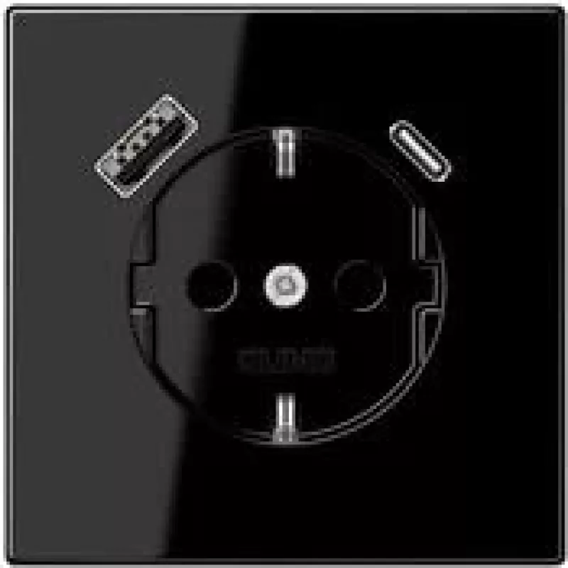 JUNG LS 1520-15 CA SW SCHUKO zásuvka 16 A s USB nabíjačkou 1 x Type-A + 1 x Type-C, Safety Plus, séria LS, čierna