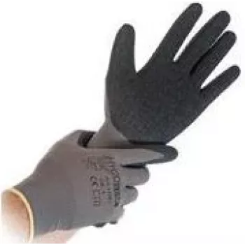 HYGOSTAR Skill pracovné rukavice sivá/čierna veľkosť S nylonový jemný úplet polymérom potiahnuté 1/4 ponor balenie 12 ks 33986