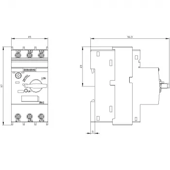 Siemens SIRIUS 3RV2 výkonový spínač pre ochranu transformátora 4,5-6,3A, 3-pólový, skrutkové svorky, 690V AC 3RV24111GA10