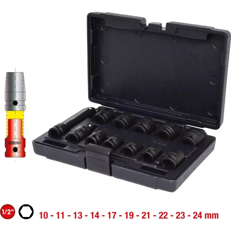 KS TOOLS 1/2 palca šesťhranná rázová gola sada, krátka, 12-dielna (515.0112)