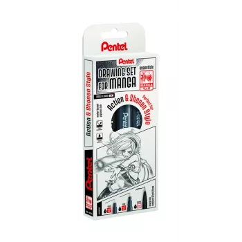 Pentel Manga Action sada fixiek, čierna, 3 fixky (0,05/0,2/0,8 mm) v puzdre MNG3PCS-AC