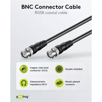 Wentronic Goobay BNC prepojovací kábel, čierny, 3 m - BNC konektor samec na BNC konektor samec, 75 Ohm koaxiálny 50089