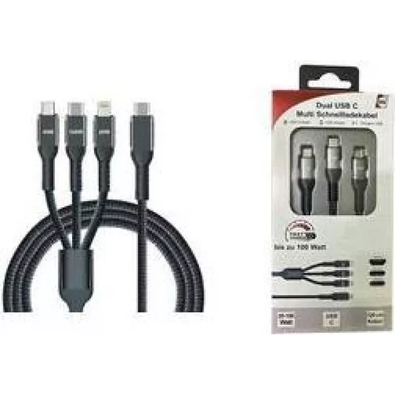 IWH USB nabíjací kábel USB-C, Micro-USB, Apple Lightning, 1,2 m, čierny 019057