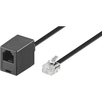 Wentronic Goobay modulárny predlžovací kábel, RJ11/RJ14 (6P4C) konektor samec na RJ11 konektor samica, 15 m, čierny 68258