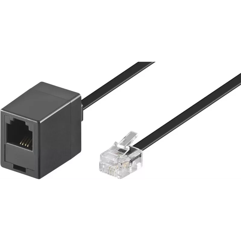 Wentronic Goobay modulárny predlžovací kábel, RJ11/RJ14 (6P4C) konektor samec na RJ11 konektor samica, 15 m, čierny 68258