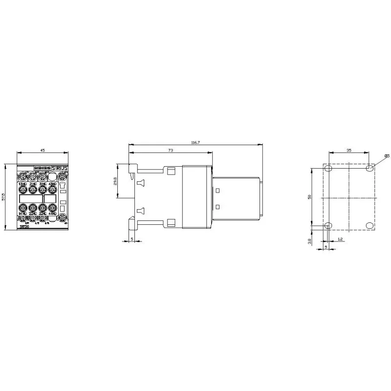 SIEMENS SIRIUS 3RT2 výkonový stýkač 5,5 kW 400 V 12 A 24 V DC 2NO+2NC skrutkové svorky 3RT20171BB443MA0