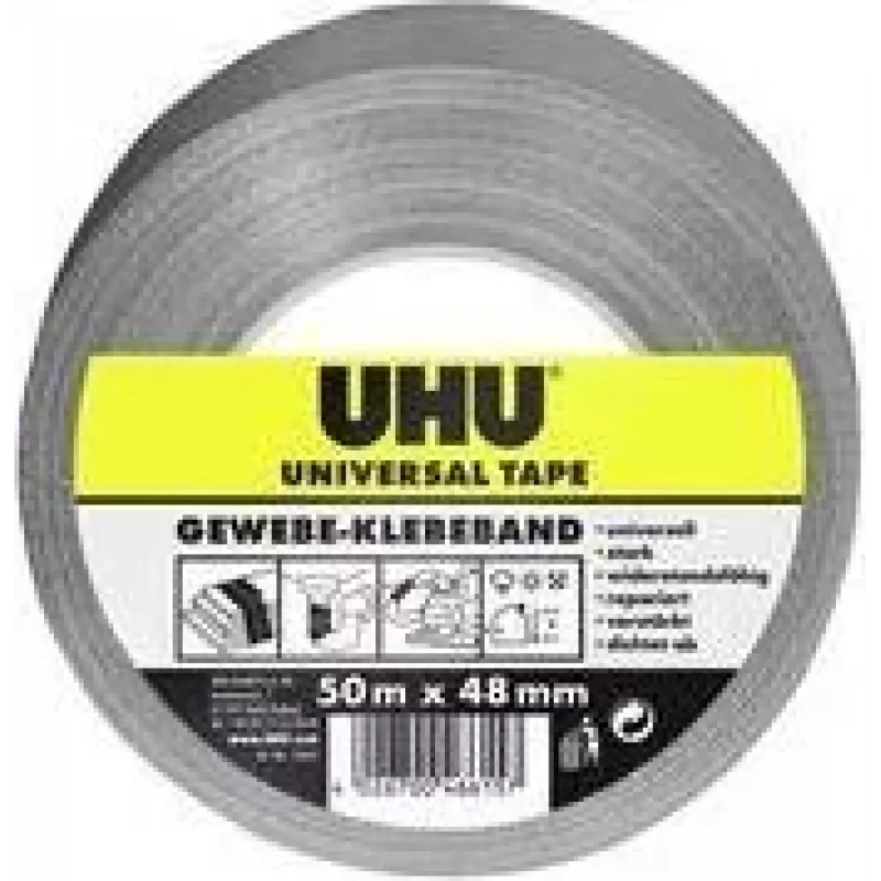 UHU univerzálna textilná páska, 48 mm x 50 m, sivá, extra silná, polyesterová povrchová úprava, 1 rolka 46615