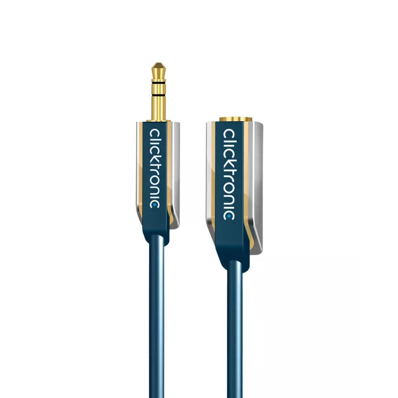 CLICKTRONIC MP3 audio predlžovací kábel 3,5mm stereo jack konektor samec na konektor samica 1,5m čierny