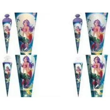 ROTH Magical Mermaid školský kornút, hranatý, 850 mm, uzáver z fóliového tylu, s fóliovým a flitrovým zdobením - 1 kus (678886)