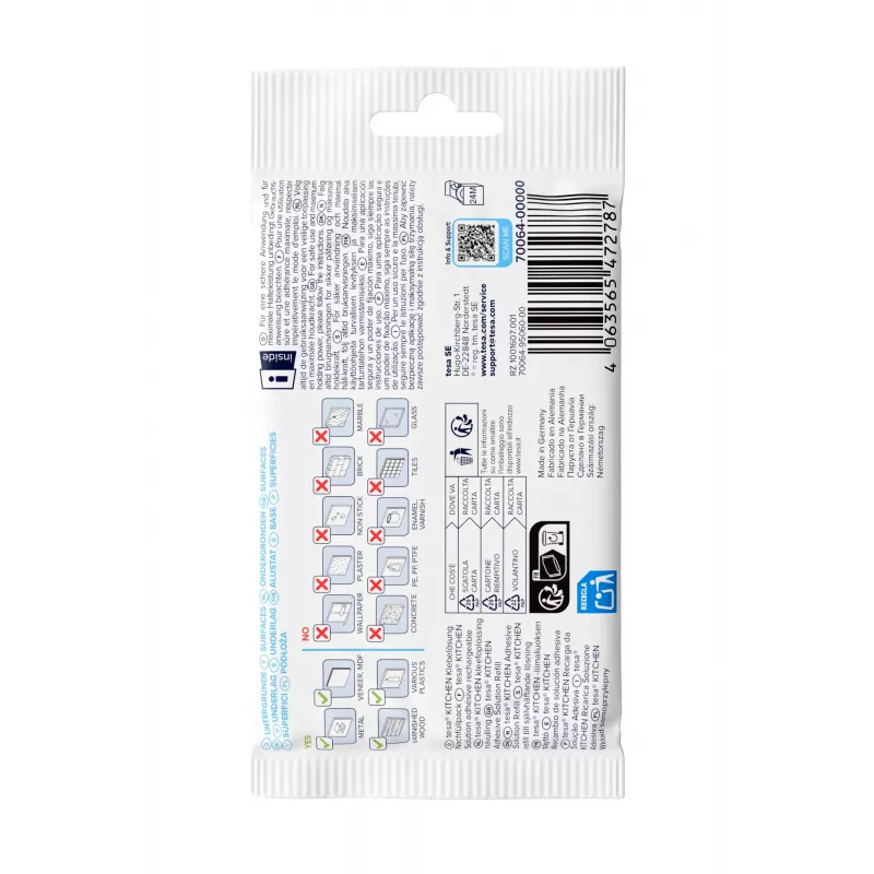 tesa KITCHEN Powerstrips náhradná sada pre zásuvky skriniek – 15 lepiacich prúžkov, biela (70064-00000-00)