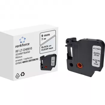 Renkforce RF-LT-D40910 kompatibilná páska na označovanie pre DYMO D1 - 40910, 9 mm, transparentná, čierna, 7 m RF-6027842