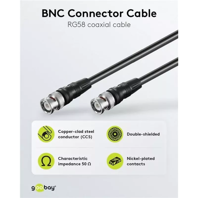 Wentronic Goobay BNC prepojovací kábel, čierny, 2 m - BNC konektor samec na BNC konektor samec (50086)