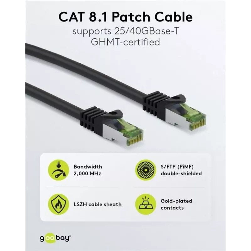 Wentronic Goobay CAT 8.1 patch kábel S/FTP (PiMF), sivý, 0,5 m 61114