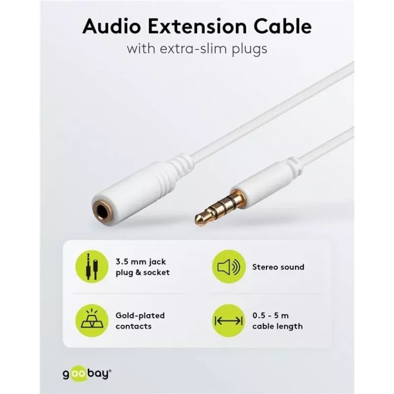Wentronic Goobay 3,5 mm predlžovací kábel s jack konektorom, biely, 0,5 m, TRRS 4-pin, konektor samec na konektor samica 62359