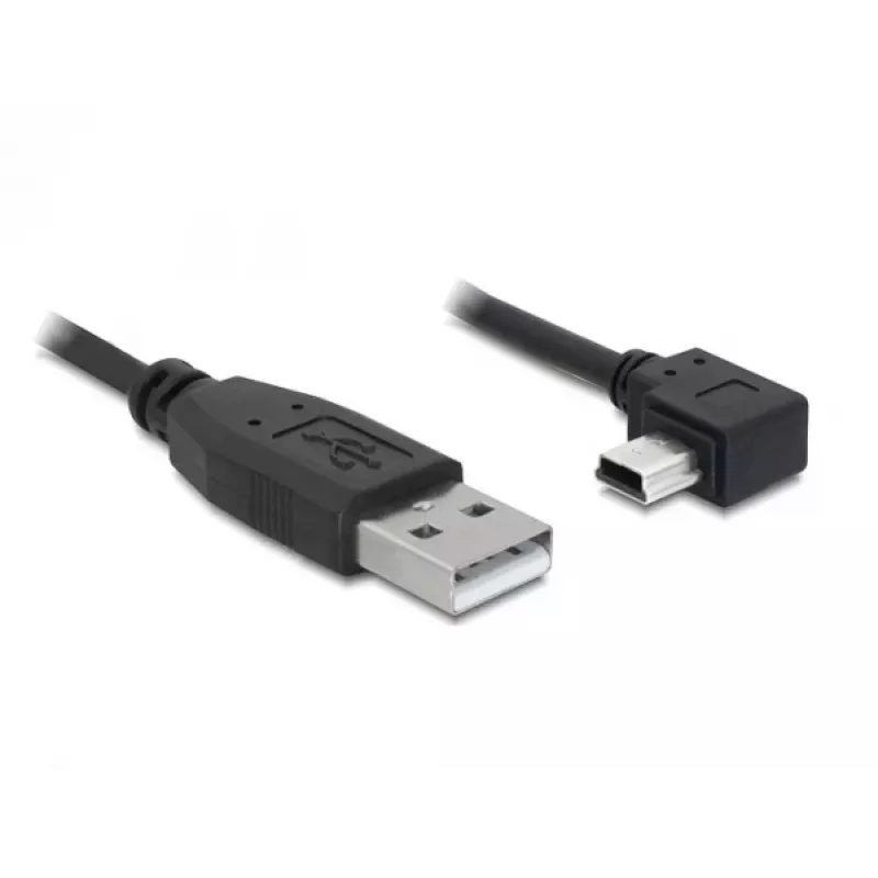 Delock USB 2.0 kábel USB-A konektor samec na Mini USB-B 5-pin konektor samec zahnutý, 1 m, čierny 82681