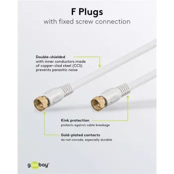 Wentronic Goobay SAT prepojovací kábel, 100% tienený, pozlátený, biely, 7,5 m - F-konektor samec na F-konektor samec (67294)