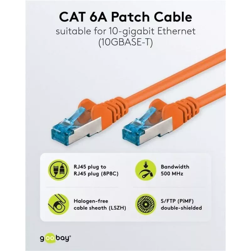 Wentronic 95605 prepojovací kábel CAT6a, RJ45 samec–samec, 1,5 m, oranžový