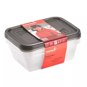 keeeper fredo fresh sada nádob na uchovávanie, 3x 1,25 l, obdĺžnikové, transparentné dno so sivým viečkom 3067582700000