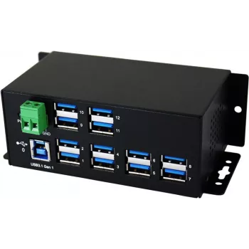 EXSYS EX-1112HMS 12-portový USB 3.2 Gen 1 priemyselný DIN lištový hub