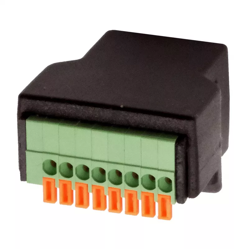 EXSYS EX-49112 RJ45 konektor samica na 8-Pin terminálový blok adaptér s tlačidlom, CAT.5e