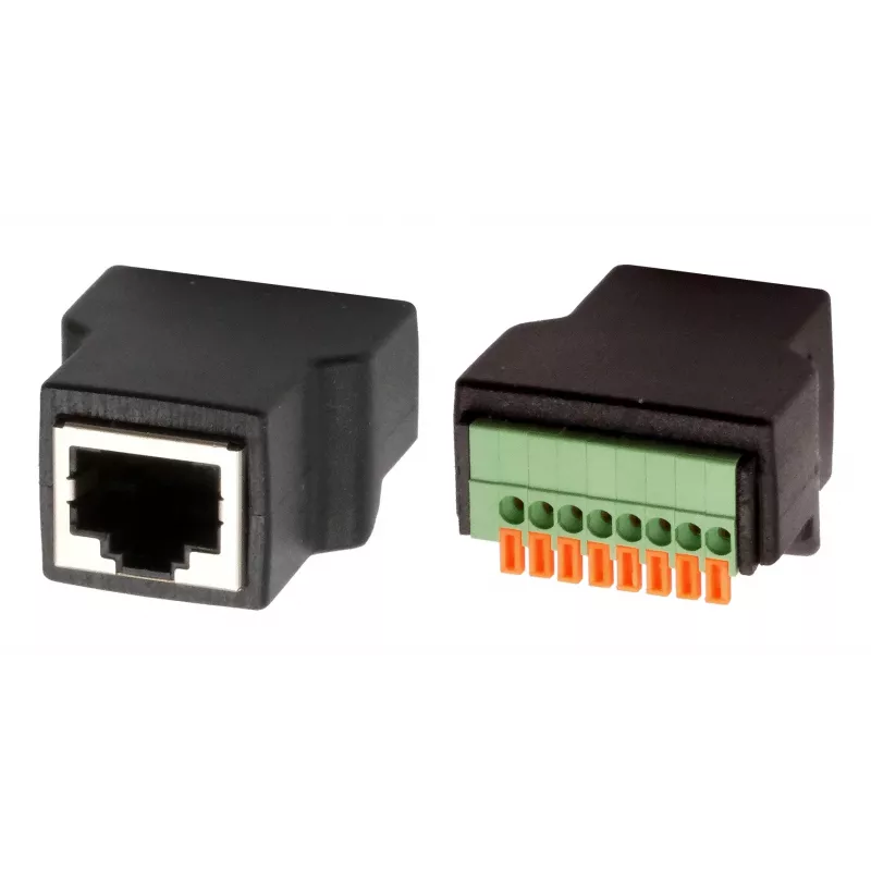 EXSYS EX-49112 RJ45 konektor samica na 8-Pin terminálový blok adaptér s tlačidlom, CAT.5e
