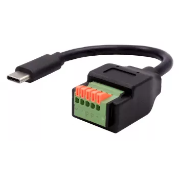 EXSYS USB-C konektor samec na 5-Pin terminálový blok adaptérový kábel s tlačidlom, USB 2.0, 15 cm EX-49123
