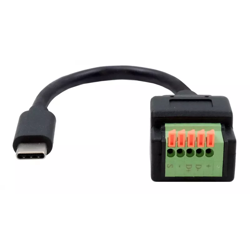EXSYS USB-C konektor samec na 5-Pin terminálový blok adaptérový kábel s tlačidlom, USB 2.0, 15 cm EX-49123