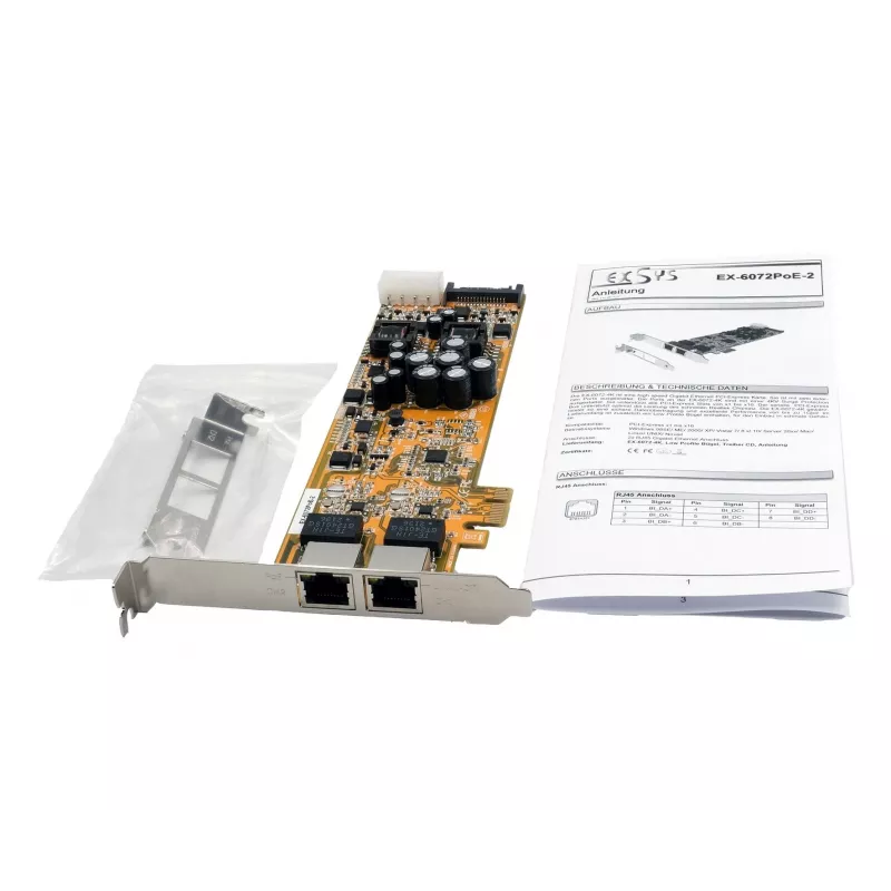 EXSYS EX-6072POE-2 duálna Gigabit Ethernet PCIe karta s PoE, Low Profile