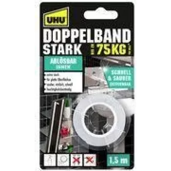 UHU montážna páska STRONG, obojstranná, do 75 kg, biela extra silná, alternatíva k skrutkám a klincov, drží trvalo – 1 kus (46890)