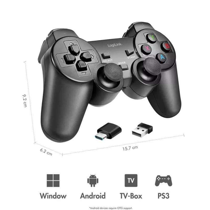 LogiLink AA0187 bezdrôtový herný ovládač 2,4 GHz čierny 8 m dosah PC Android PS3