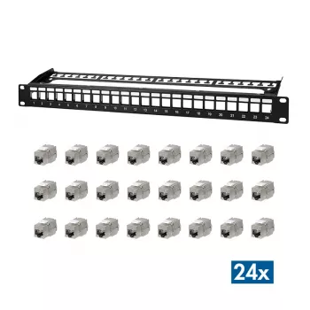 LogiLink PrimeLine 24-portový tienený Cat.6A Keystone patch panel, 19 palcov 1U, čierny (RAL9005), 24x Keystone modul v balení NK5001