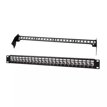LogiLink PrimeLine 24-portový tienený Cat.6A Keystone patch panel, 19 palcov 1U, čierny (RAL9005), 24x Keystone modul v balení NK5001