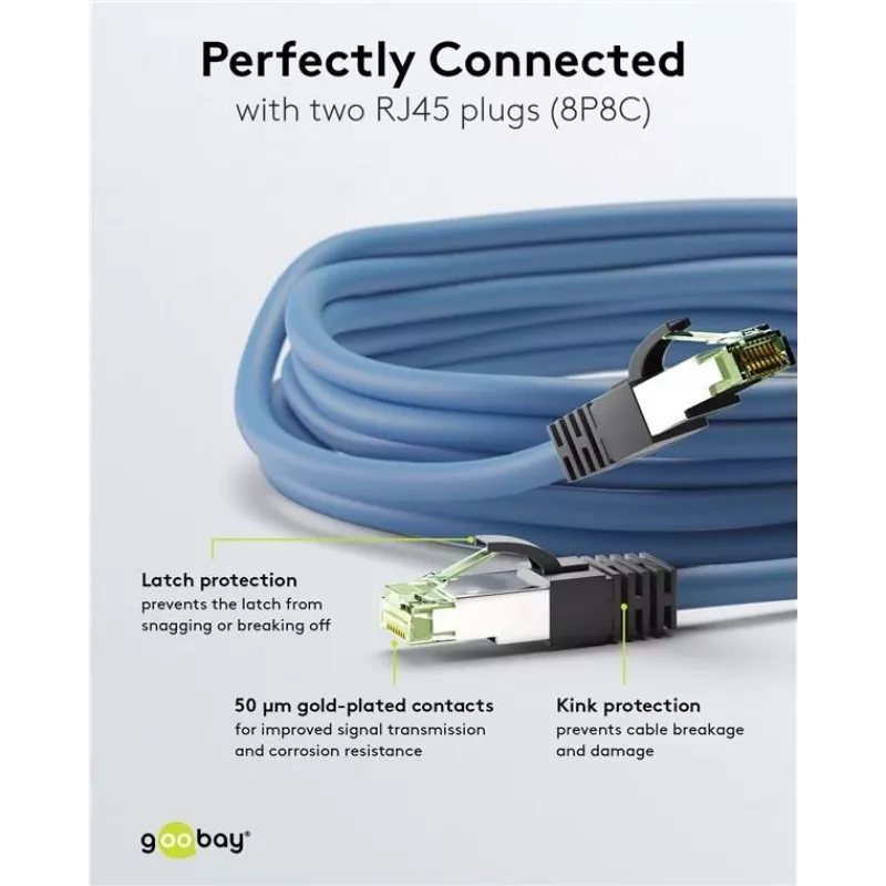 Wentronic Goobay CAT 8.1 patch kábel, S/FTP (PiMF), modrý, 2 m - LSZH bez halogénov, meď AWG 24 (45660)