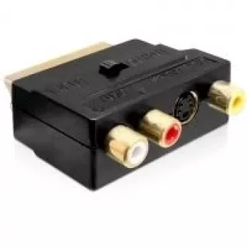 Wentronic Goobay SCART adaptér, SCART konektor samec na 3 RCA konektor samica + 4-Pin Mini-DIN konektor samica, čierna 50499