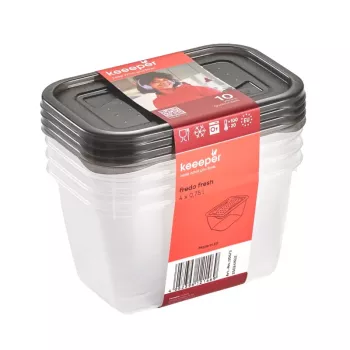 keeeper fredo fresh sada úložných nádob, 4 x 0,75 L, obdĺžnikové, transparentné so sivými viečkami 3067382700000
