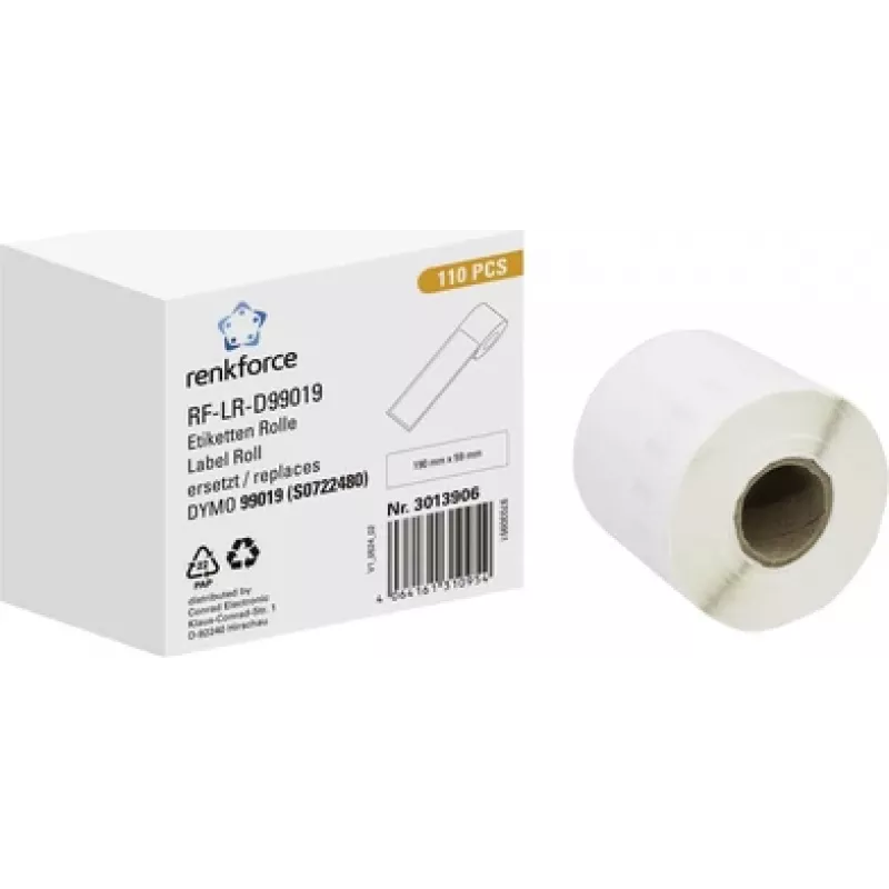 Renkforce RF-6027812 etiketová rolka pre DYMO LabelWriter, 190 x 54 mm, biely papier, permanentné lepidlo, 110 etikiet