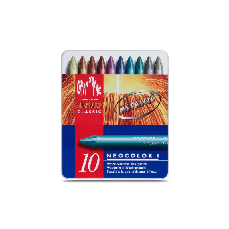 Caran d'Ache Neocolor I Metallic voskovky, 10-kusová sada, okrúhle s papierovým obalom 7004.310