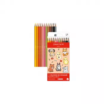 CARAN D'ACHE Swisscolor Kawaii Animals akvarelové pastelky, sada 12 ks, céder, šesťhranné 1285.803