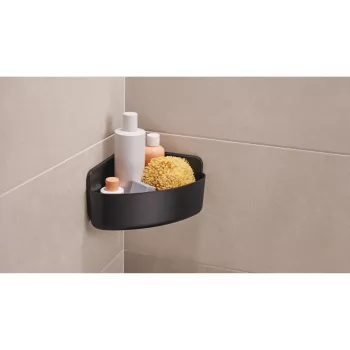 tesa LAVAA sprchový košík na rohy, matná čierna, samolepiaci, bez vŕtania, do 6 kg 40518-00000-00