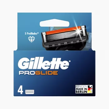 Gillette ProGlide náhradné žiletky pre mužov, 4 čepele, 5 protiľnavých čepelí + precízny trimmer, Lubrastrip, kompatibilné s rukoväťami Fusion5 8001090456366