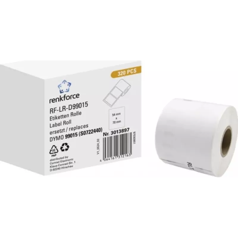 Renkforce RF-6027794 kompatibilná rola papierových etikiet DYMO 99015, 70 x 54 mm, biela, permanentné lepidlo, 320 etikiet