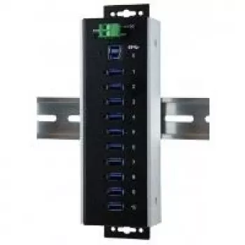 EXSYS EX-1110HMVS-WT industriálny 10-portový USB 3.2 Gen 1 hub, montáž na DIN lištu, kov, 5Gbps