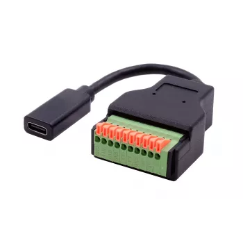 EXSYS EX-49124 USB-C samica na 10-pin skrutkovú svorkovnicu adaptérový kábel s tlačidlom, USB 3.2 Gen 1, 15 cm