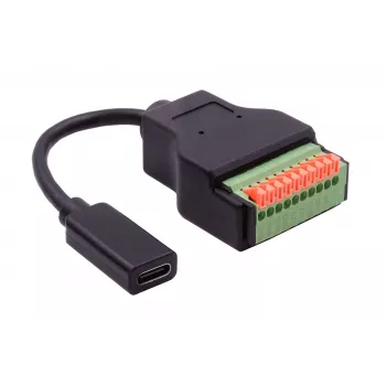 EXSYS EX-49124 USB-C samica na 10-pin skrutkovú svorkovnicu adaptérový kábel s tlačidlom, USB 3.2 Gen 1, 15 cm