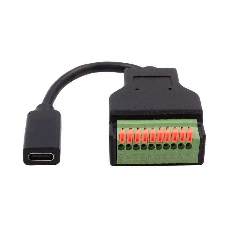 EXSYS EX-49124 USB-C samica na 10-pin skrutkovú svorkovnicu adaptérový kábel s tlačidlom, USB 3.2 Gen 1, 15 cm