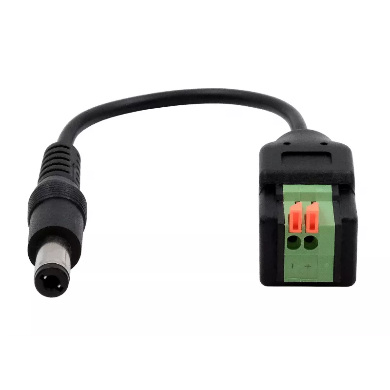 EXSYS EX-49140 DC napájací konektor 5,5x2,1mm na 2-pinovú svorkovnicu adaptérový kábel, 15 cm, tlačidlo