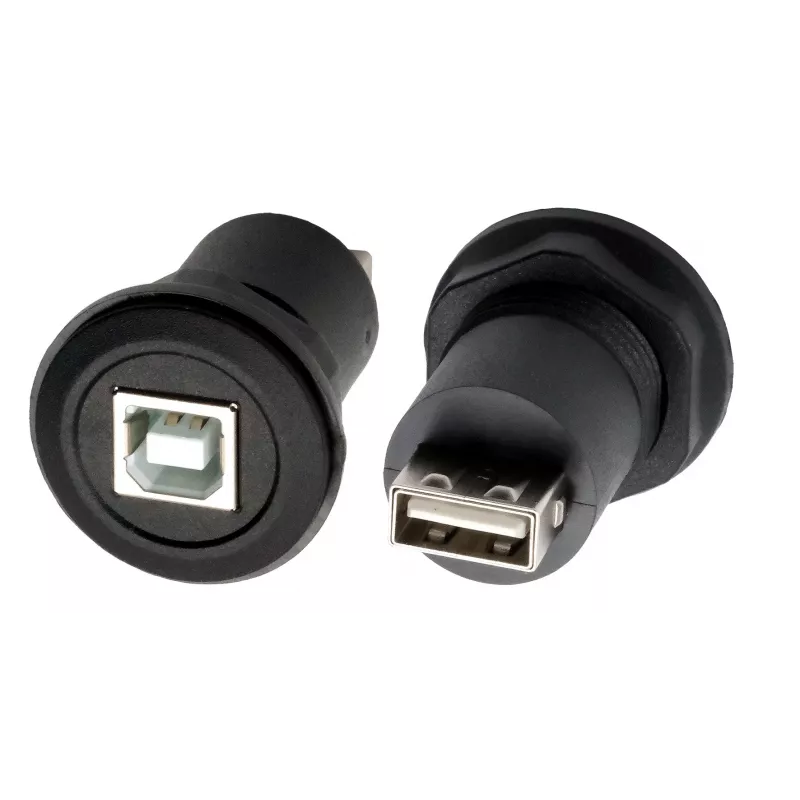 EXSYS EX-49213 panelový adaptér USB-B konektor samica na USB-A konektor samica, USB 2.0, kovový rám