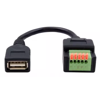 EXSYS EX-49128 USB-A konektor samica na 5-pin svorkovnicový blok adaptérový kábel s tlačidlom, USB 2.0, 15 cm
